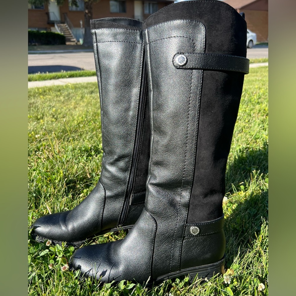 Franco Sarto Black Tall Leather & Suede Riding Boots - Picture 4 of 12